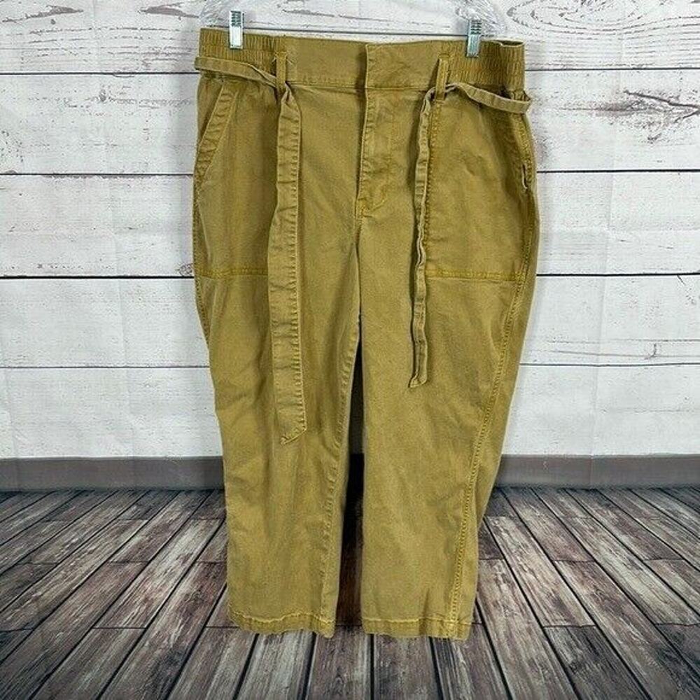Cabi 5693 Pants Womens 16‎ Tan Discovery Trouser Pants Crop Belted High Rise